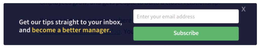 Example call to action phrase when subscribing to your blog or newsletter