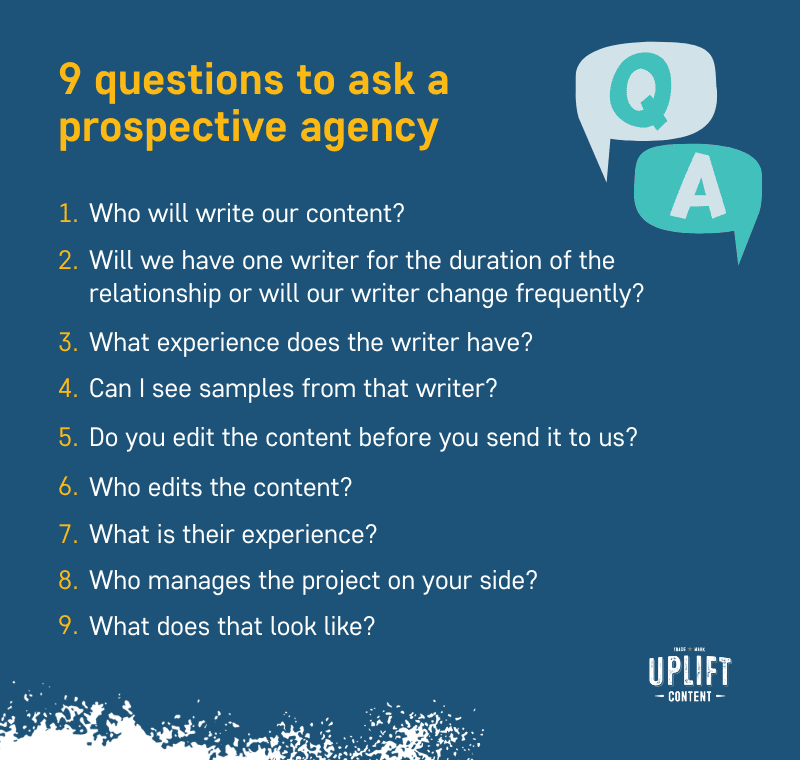 9 questions to ask a prospective agency you want to outsource content writing to