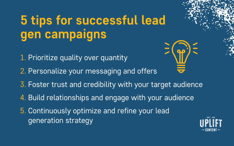 List of 5 tips for successful lead gen campaigns