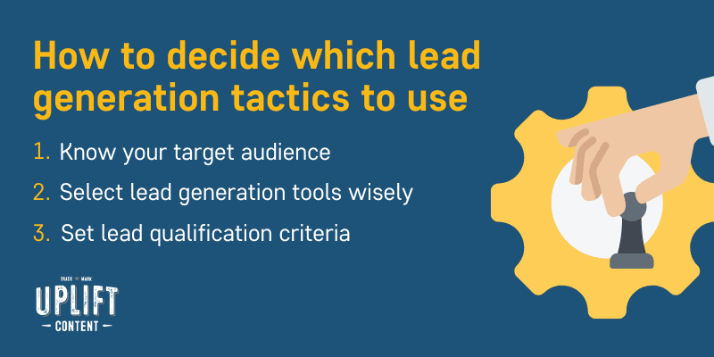 List of 3 ways to decide which lead generation tactics to use
